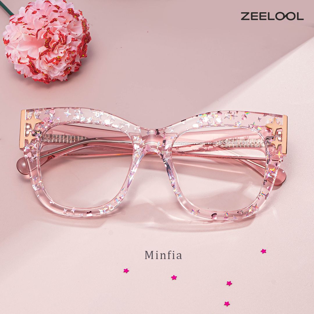 Minfia Rosa Klar Quadratisch Acetat Brille1