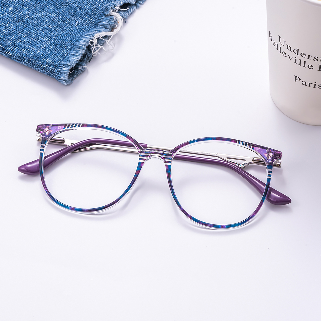 Babbage Blumendruck-Lila Rund Brille0
