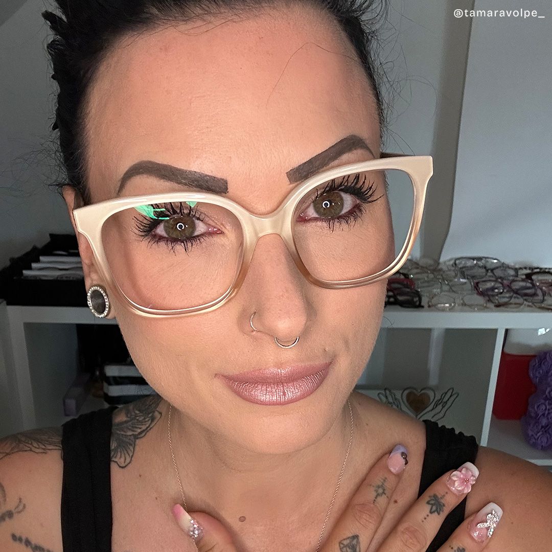 Caroline Beige Dünne Quadratische Brillengestelle zum Verkauf | ZEELOOL7