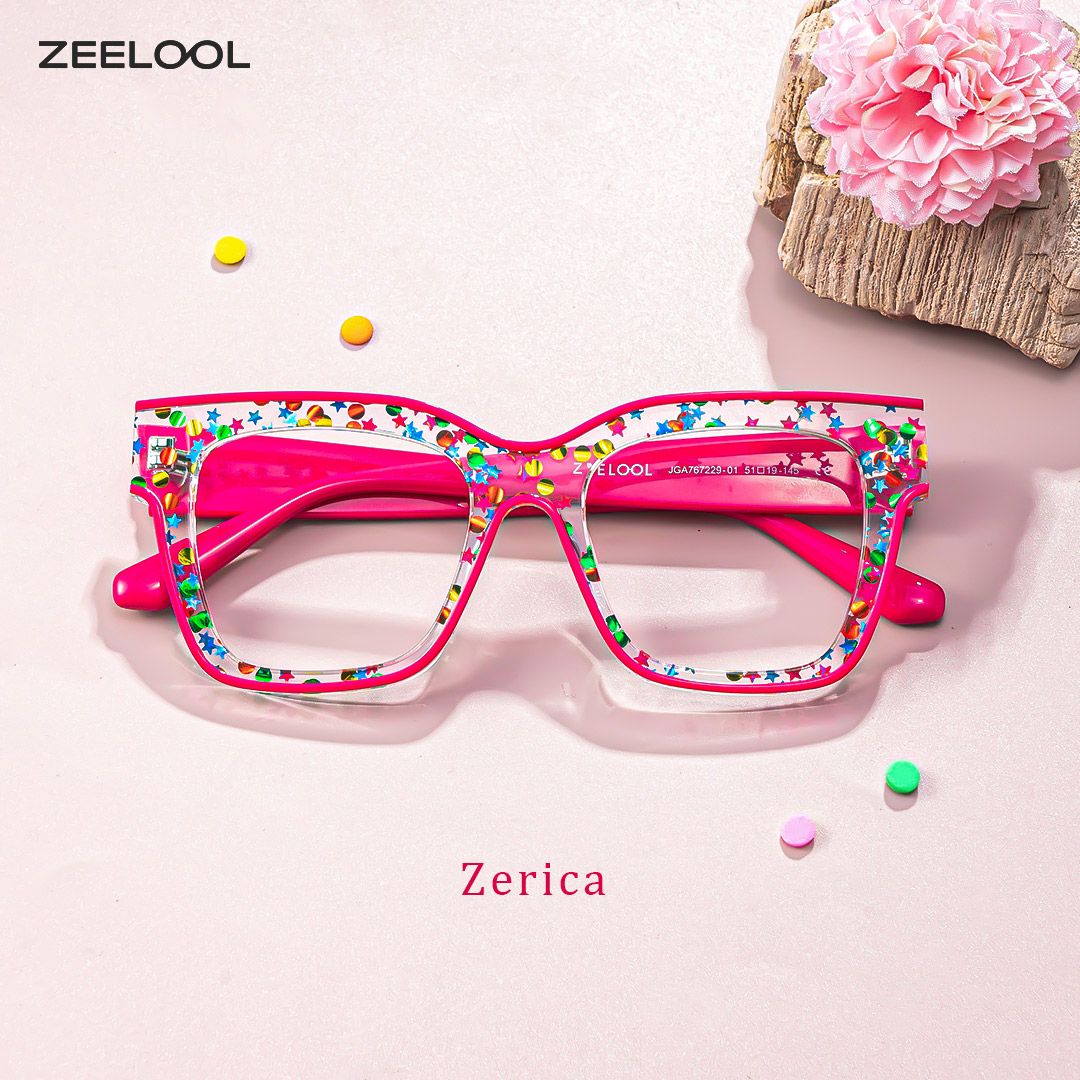 Zerica Rosa-Rot Quadratisch Acetat Brille1