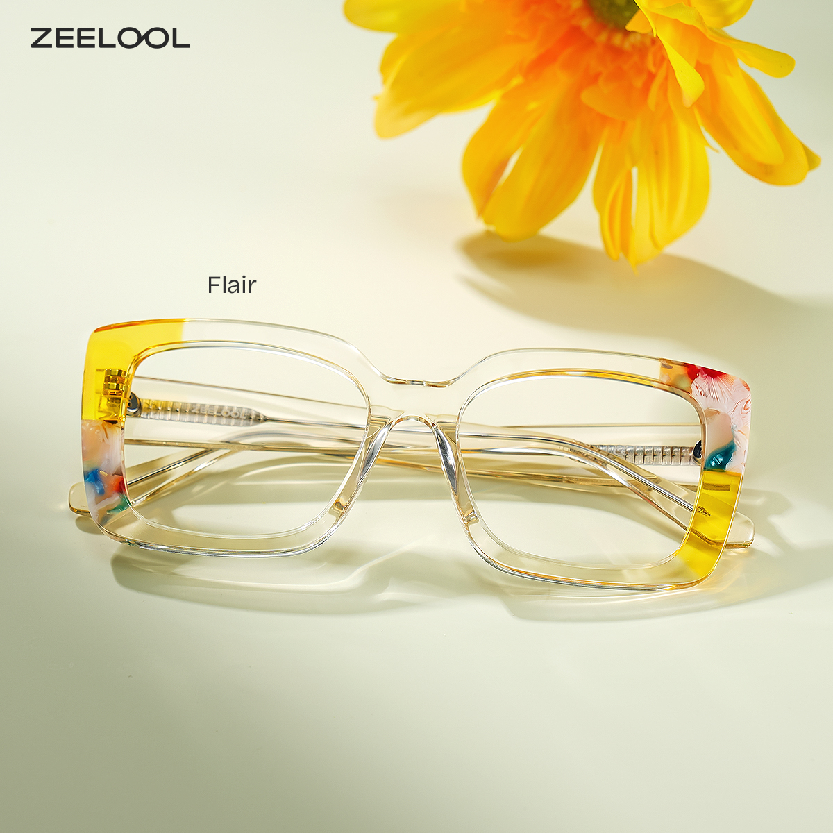ZEELOOL Flair Gelb Quadratisch Brille