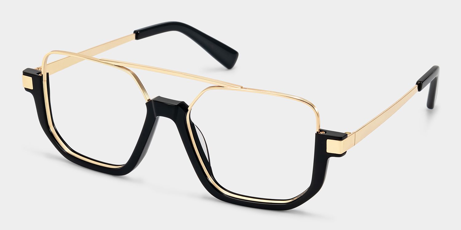 Oromiya Schwarz-Gold Pilot Gemischte-Materialien Brille2