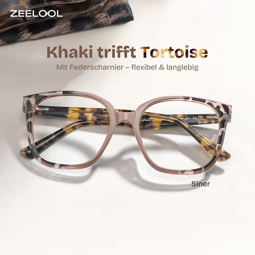 Siner Khaki-Tortoise Quadratisch Brille