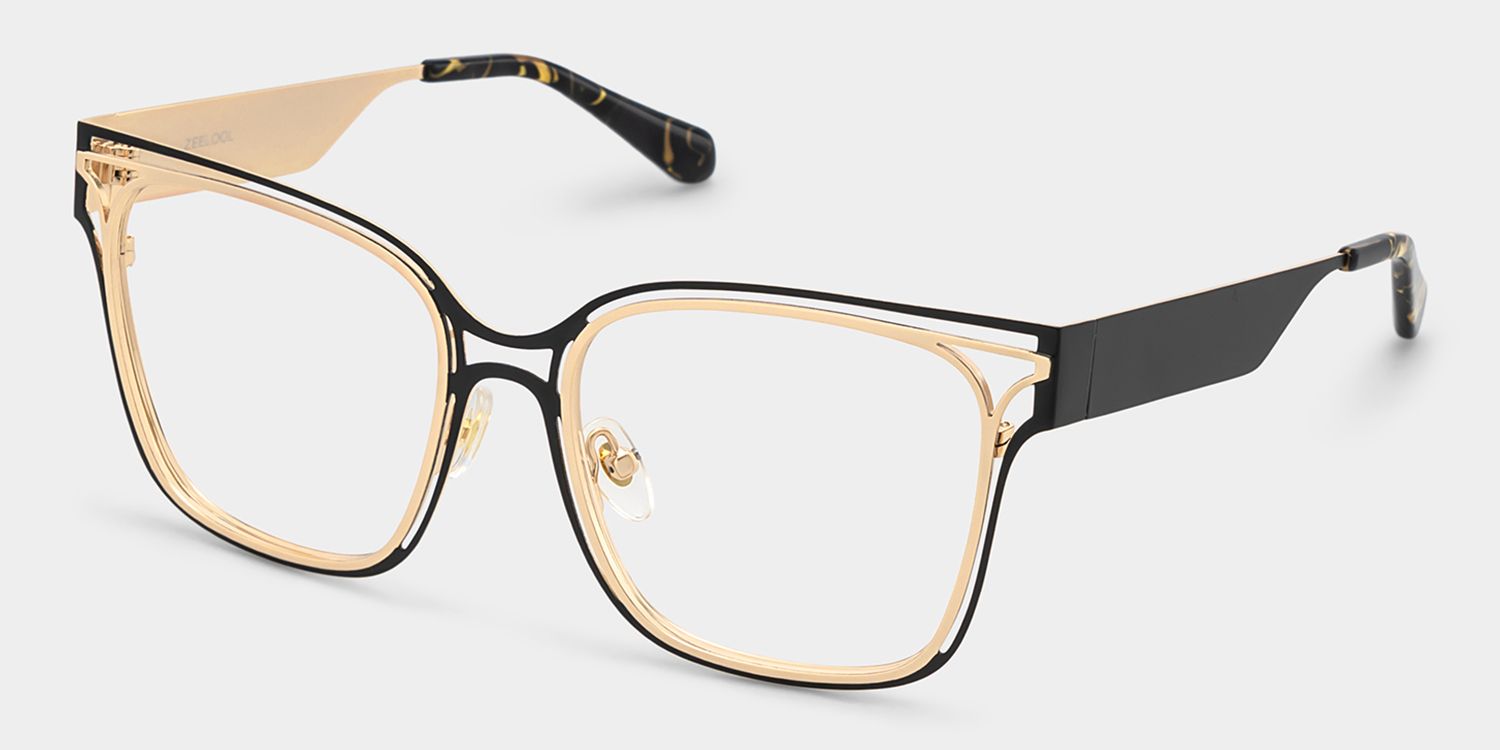 Dacarine Schwarz-Gold Quadratisch Metall Brille4