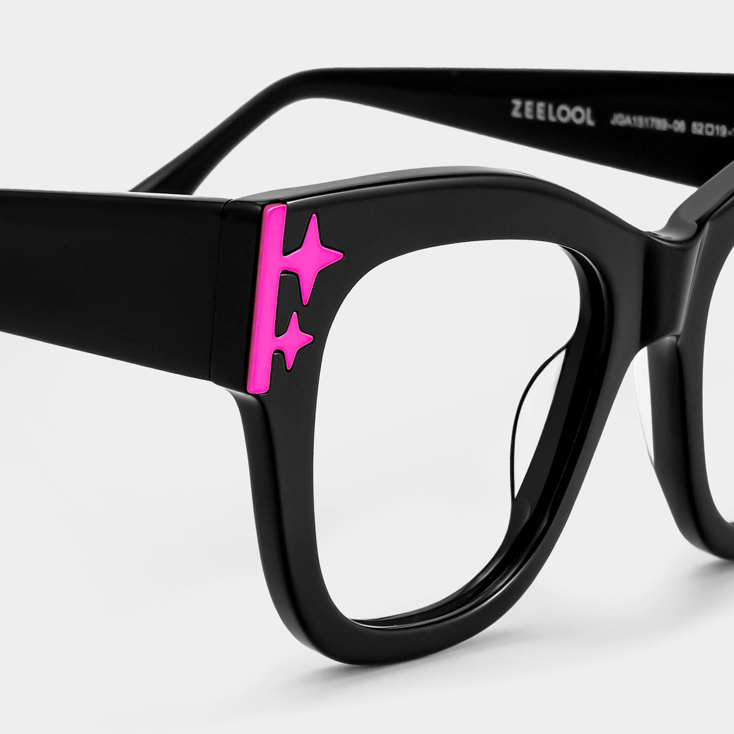 Minfia Schwarz-Rosa Quadratisch Acetat Brille6