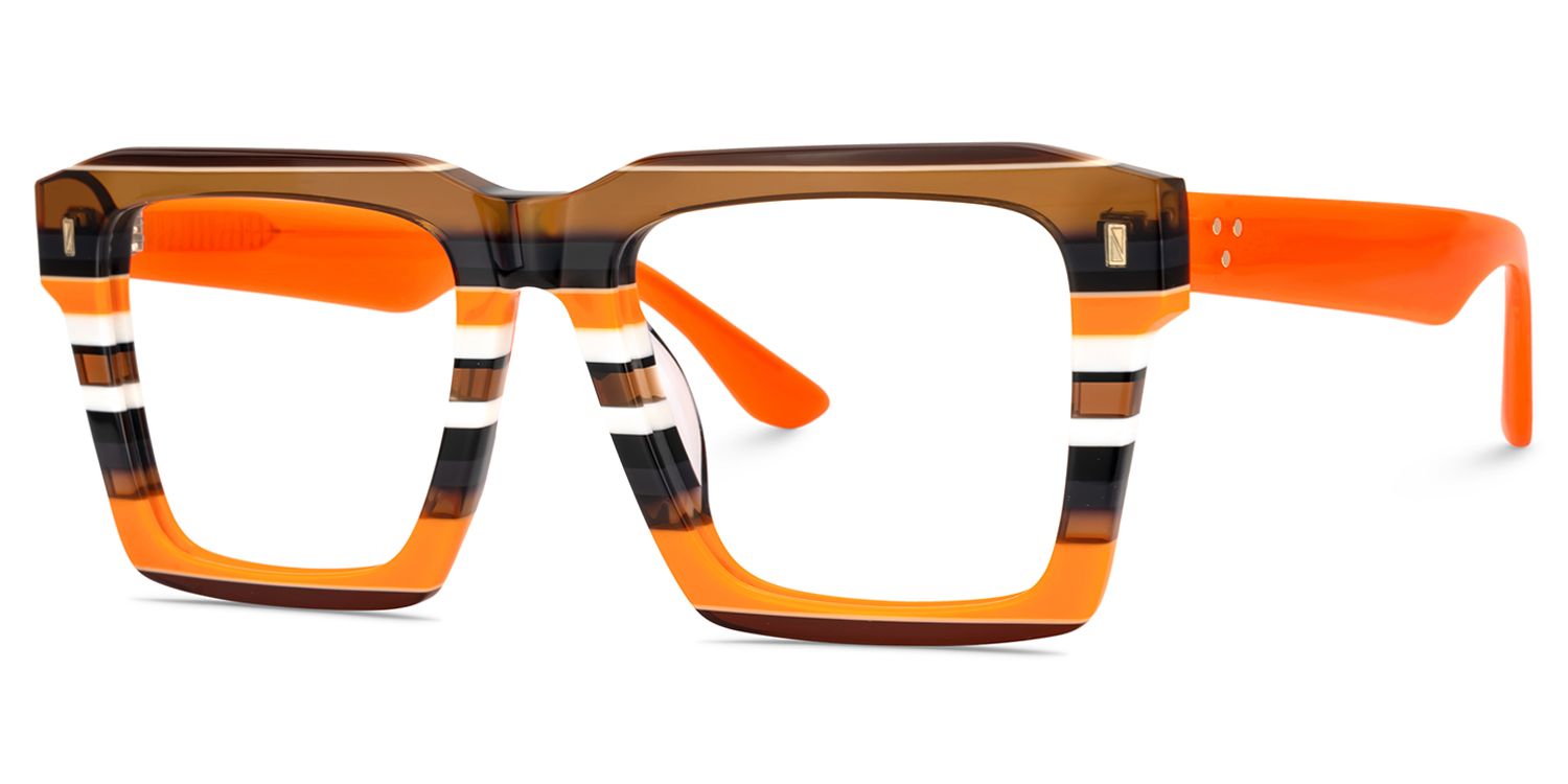 Kenish Orange-Braun Quadratisch Brille2