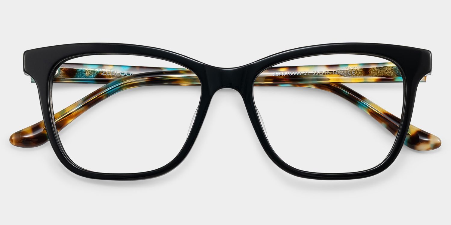 Faith Schwarze Rechteckige Lesebrille mit Blumenbügeln | ZEELOOL3