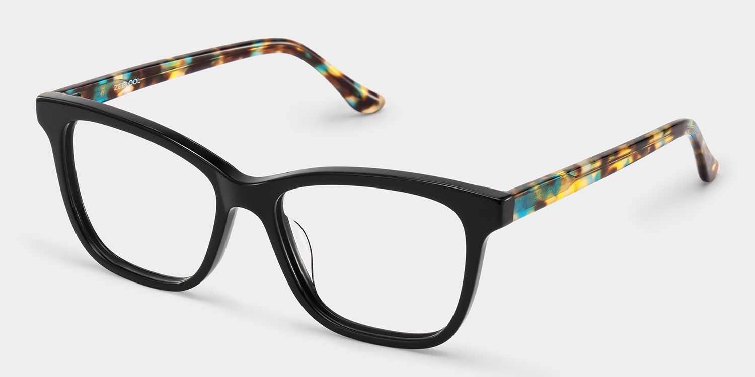 Faith Schwarze Rechteckige Lesebrille mit Blumenbügeln | ZEELOOL4