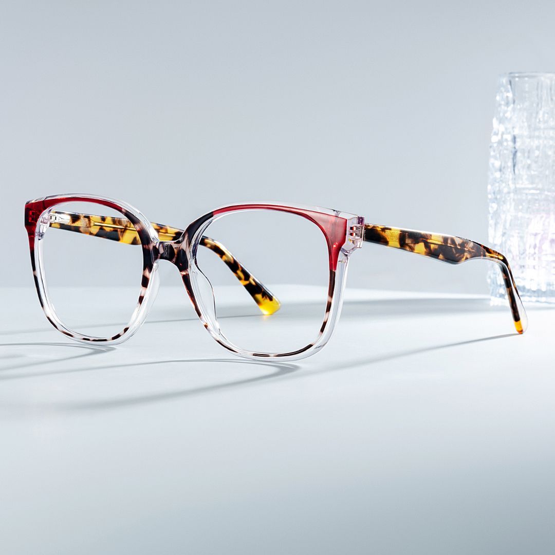 Eckige Schildpatt-Brille mit roter Farbabstimmung0