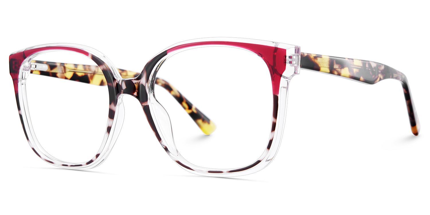 Eckige Schildpatt-Brille mit roter Farbabstimmung3