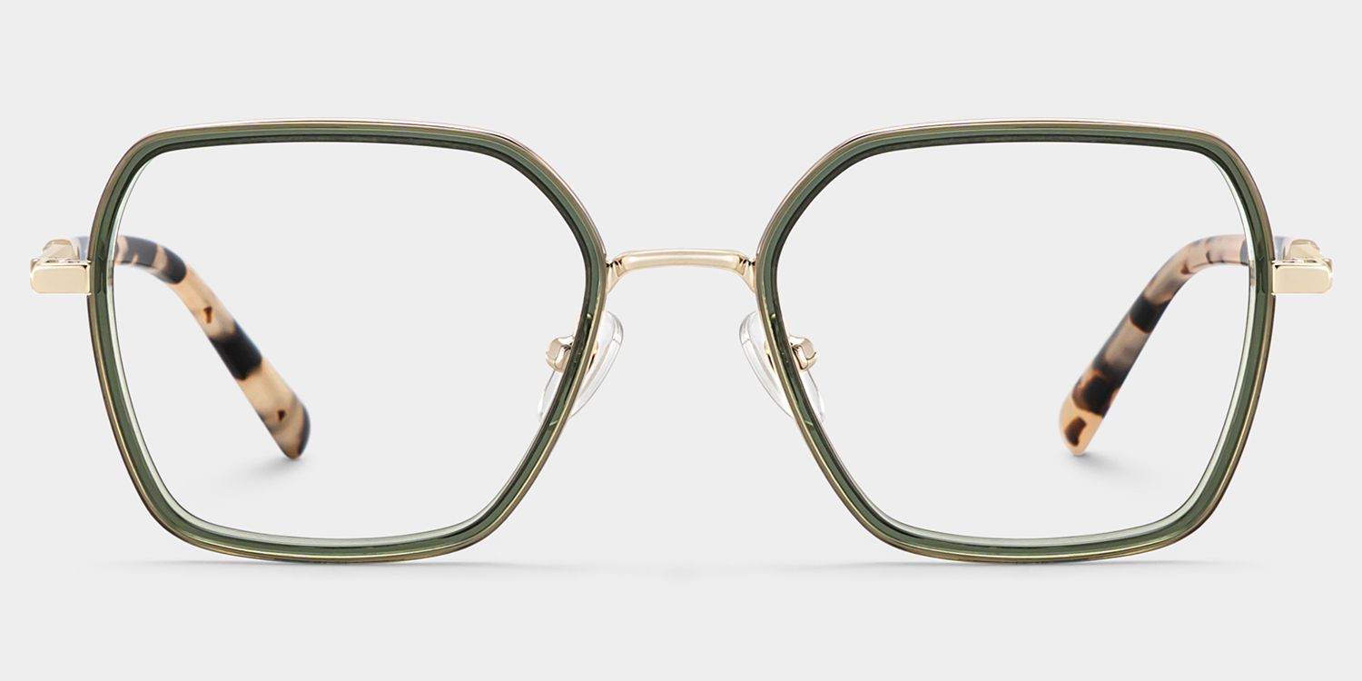 Sophie Grüne Geometrische Brille mit Materialmix-Gestell für Damen | ZEELOOL2