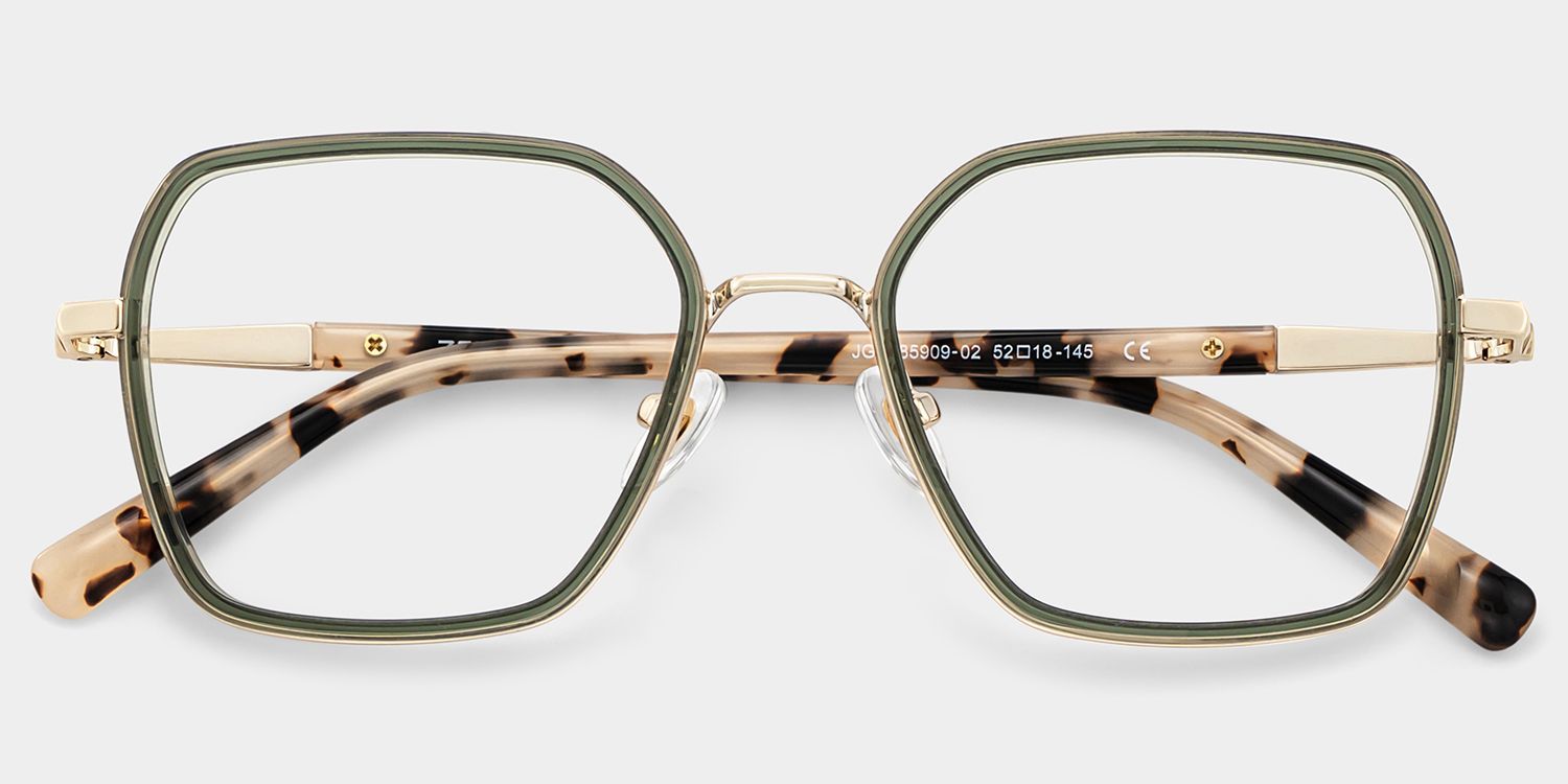 Sophie Grüne Geometrische Brille mit Materialmix-Gestell für Damen | ZEELOOL3