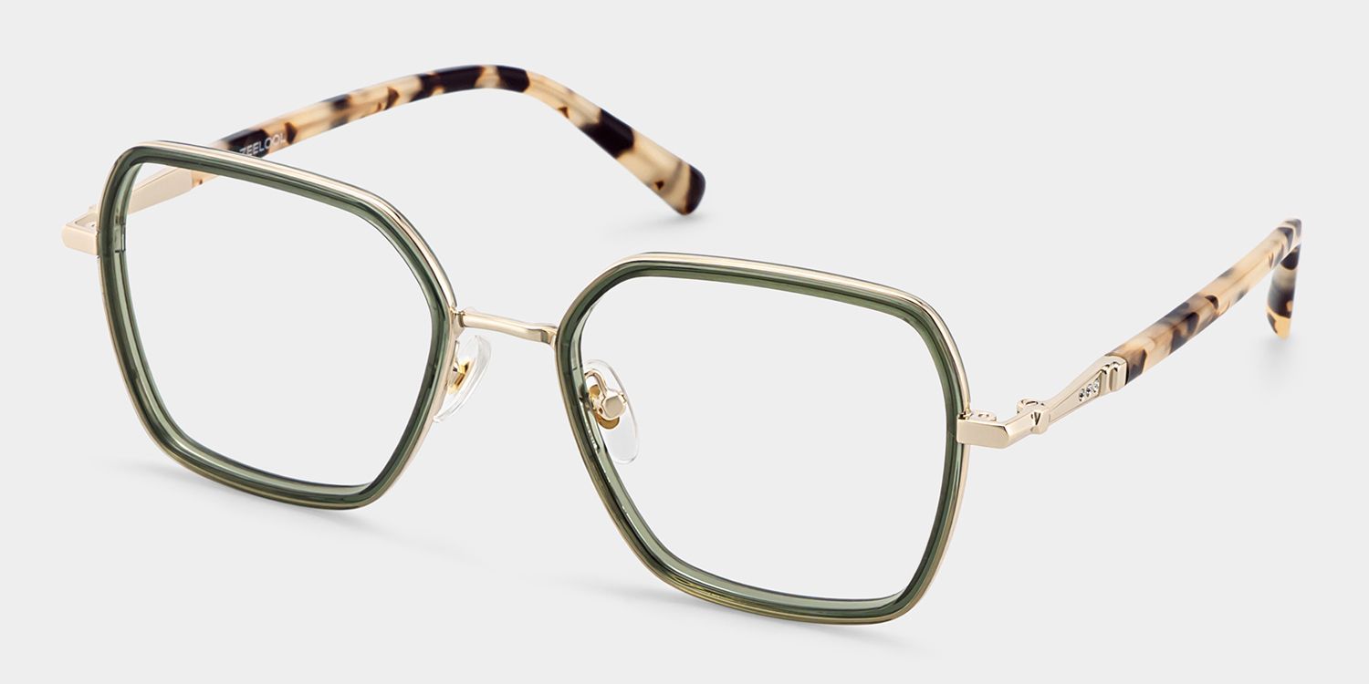 Sophie Grüne Geometrische Brille mit Materialmix-Gestell für Damen | ZEELOOL4