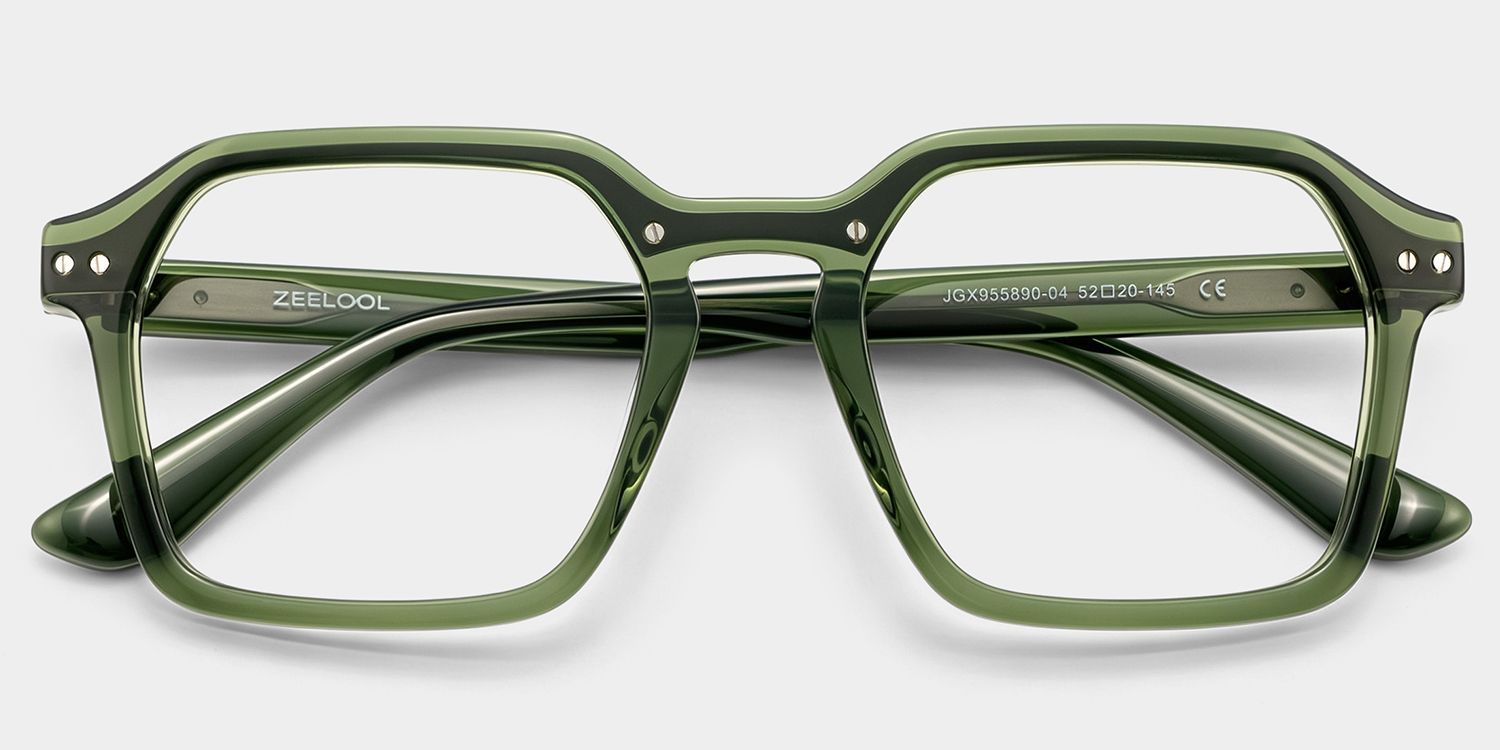 Brendan Grüne Geometrische Brille mit Mischrahmen | ZEELOOL3