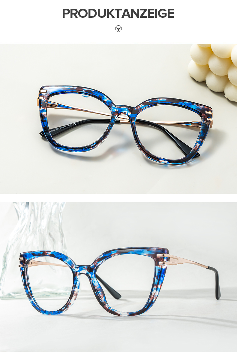 Caitlyn Blumendruck-Blau Cateye Brille