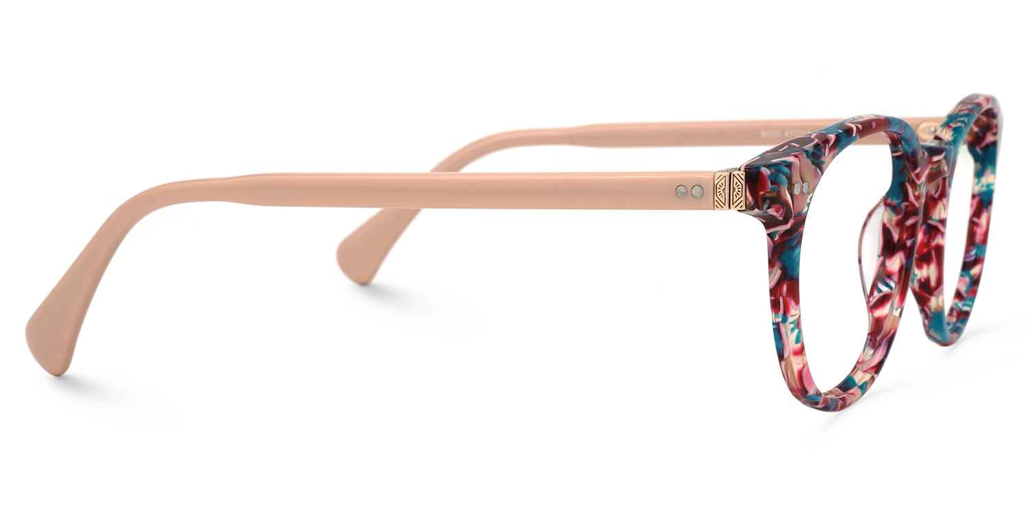 Taletta Blumenmuster-Rot Rund Brille2
