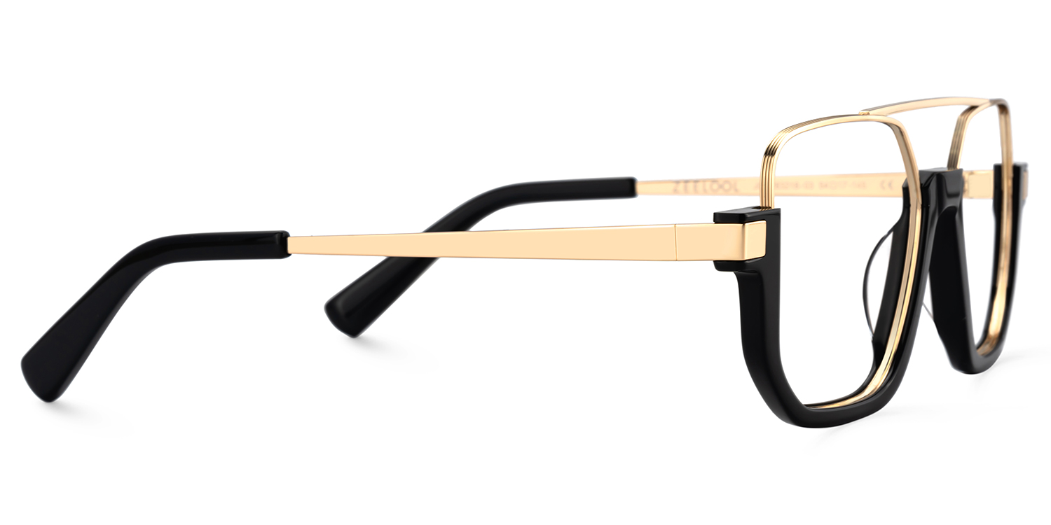 Oromiya Schwarz-Gold Pilot Gemischte-Materialien Brille3