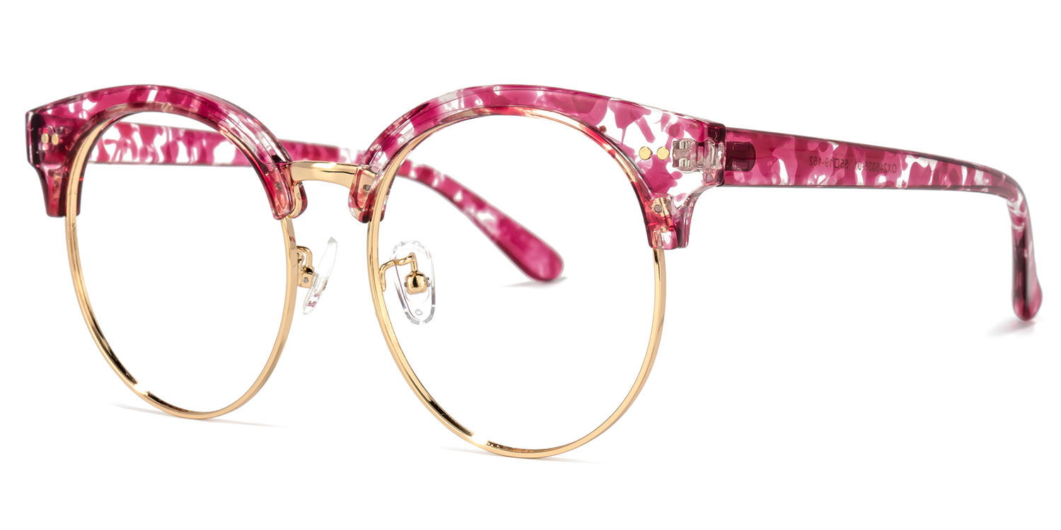 Tatiana Blumenmuster Rot Browline Rund Brille1