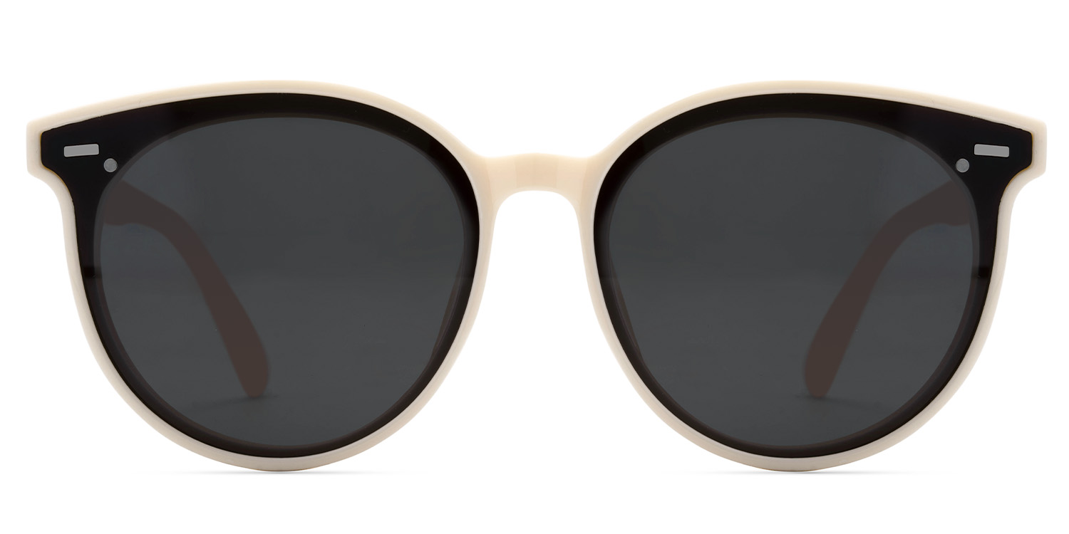 Percia Weiß Beige Rund Sonnenbrille