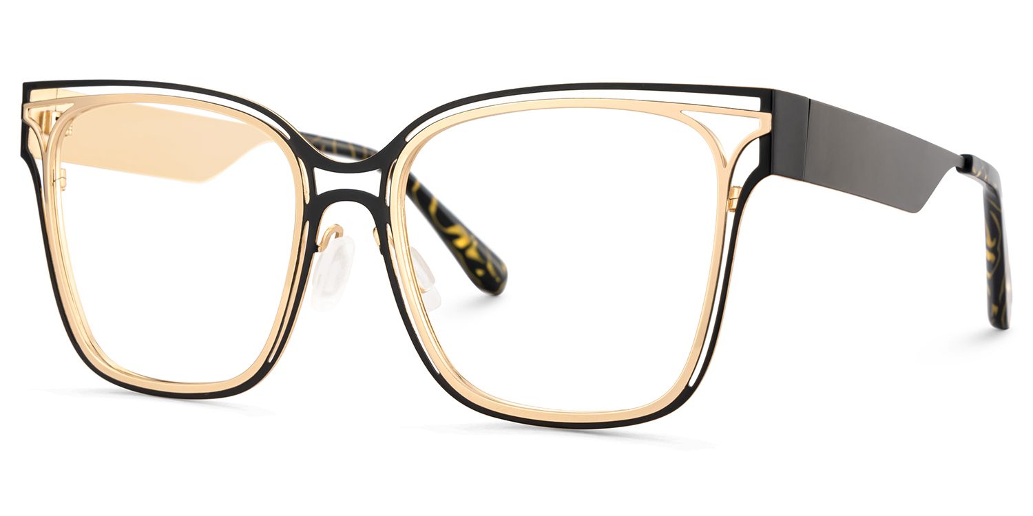 Dacarine Schwarz-Gold Quadratisch Metall Brille4