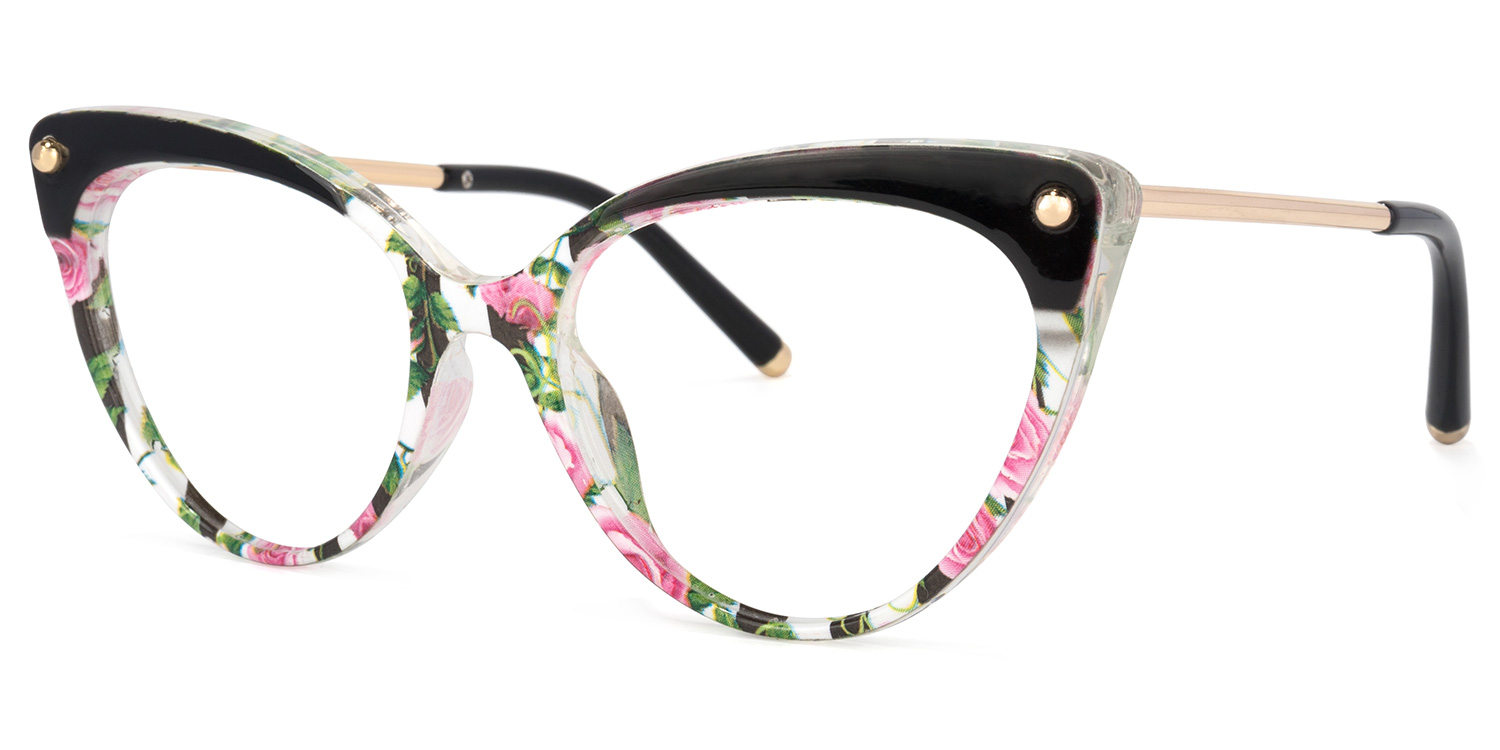 Alivia Rosa Grün Blumenmuster Cat Eye Brille1