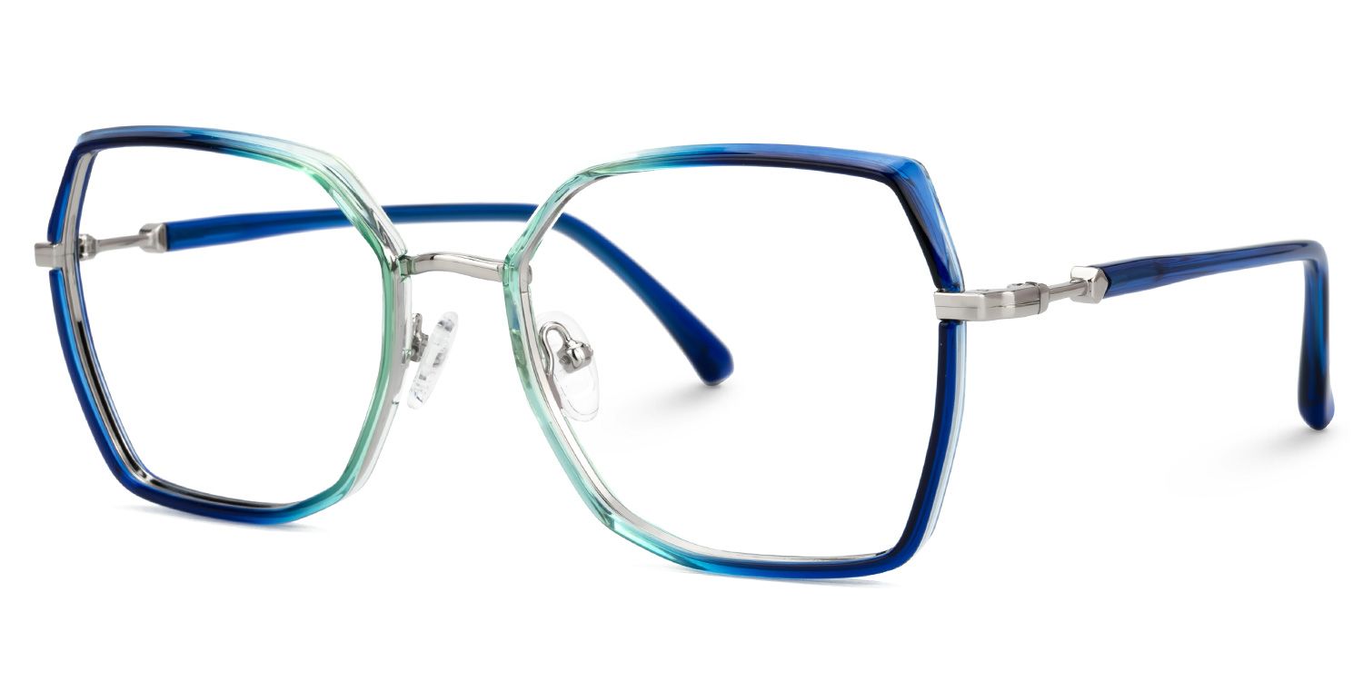 Burt Blau-Grün Rechteckig Brille1