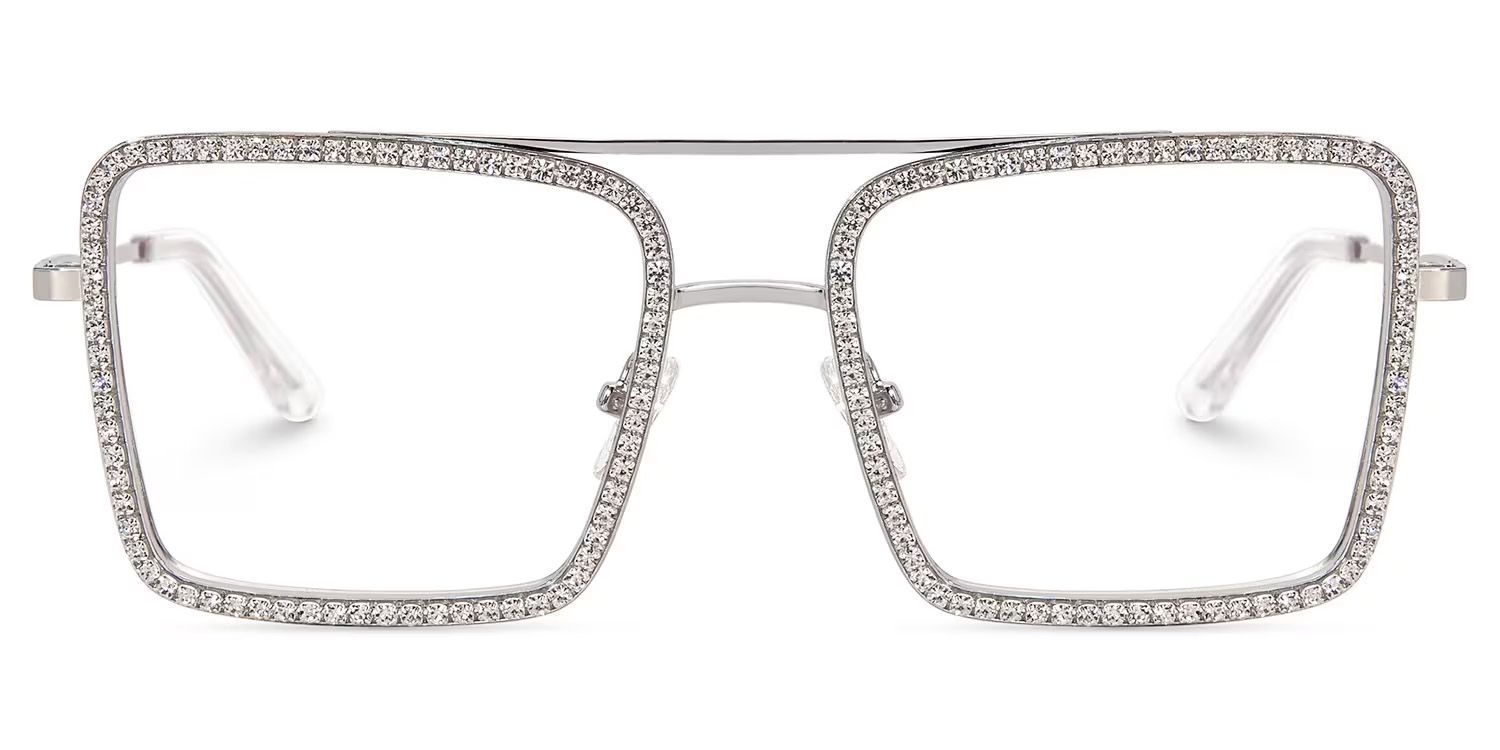 Diva Silber Quadratisch Metall Brille2