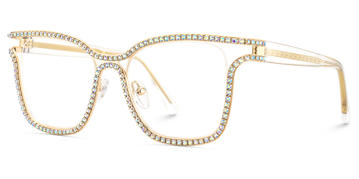 Shine Gold Quadratisch Metall Brille2