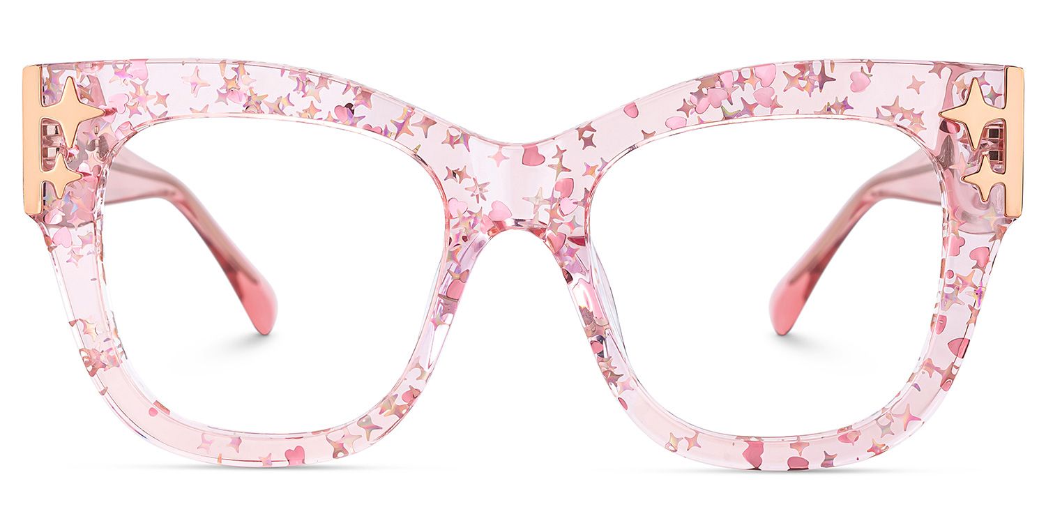 Minfia Rosa Klar Quadratisch Acetat Brille2