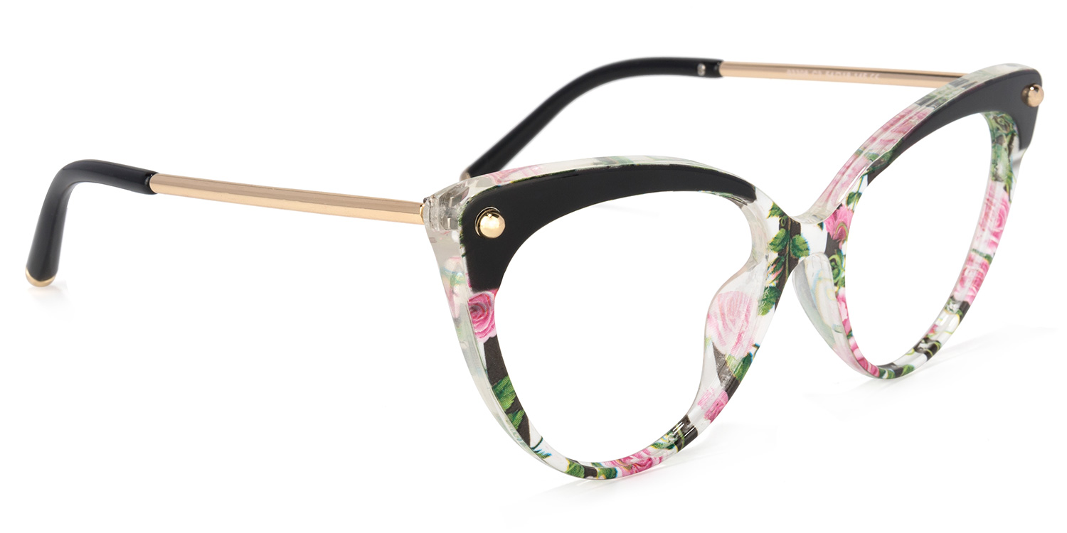 Alivia Rosa Grün Blumenmuster Cat Eye Brille2