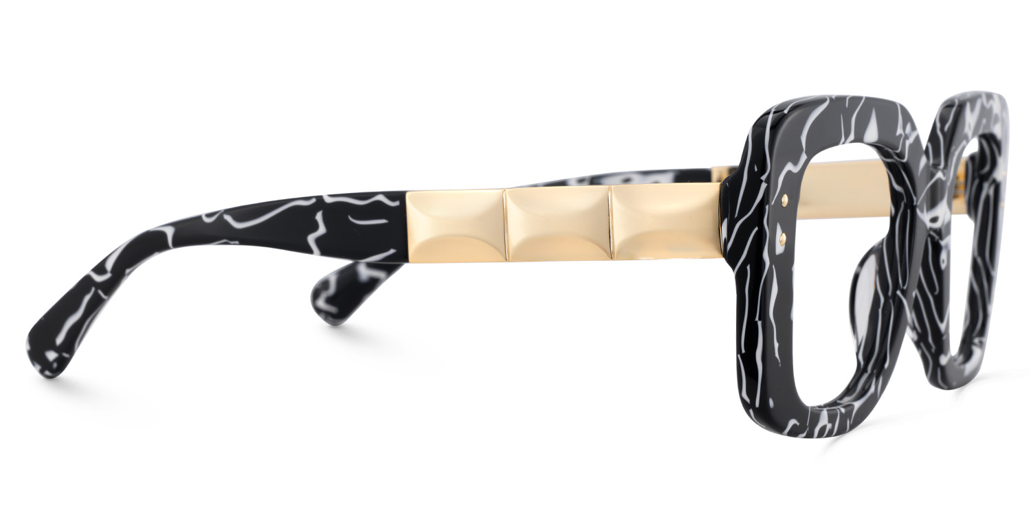 Yary Schwarz-Blumendruck Quadratisch Gemischte-Materialien Brille4