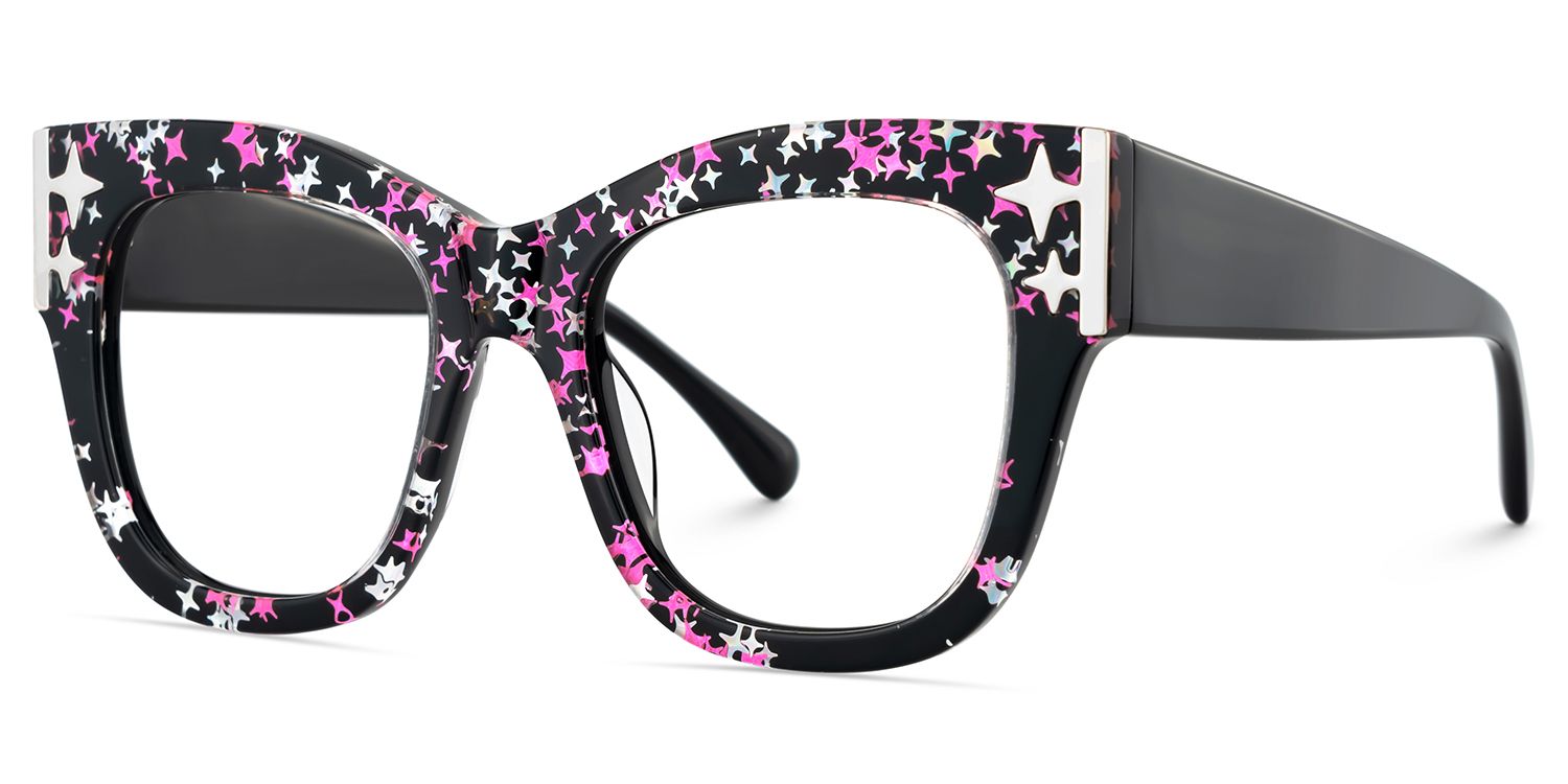 Minfia Schwarz-Sternmuster Quadratisch Acetat Brille4