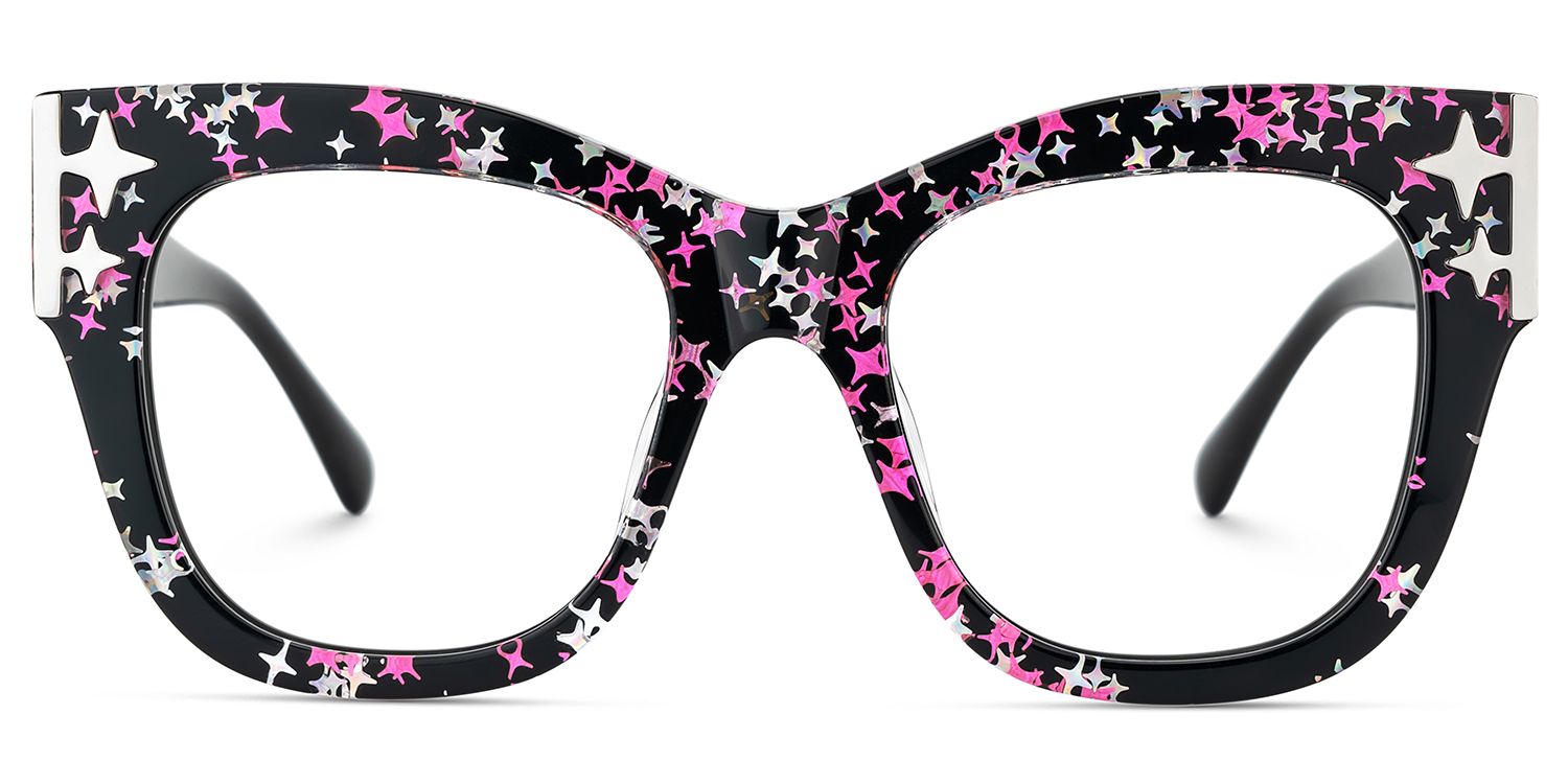 Minfia Schwarz-Sternmuster Quadratisch Acetat Brille2