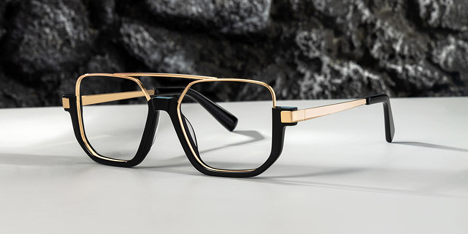Oromiya Schwarz-Gold Pilot Gemischte-Materialien Brille1