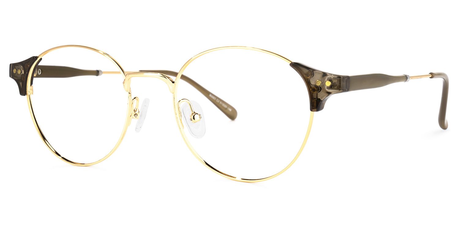 Orlaithe Dunkelgrün-Gold Rund Brille1