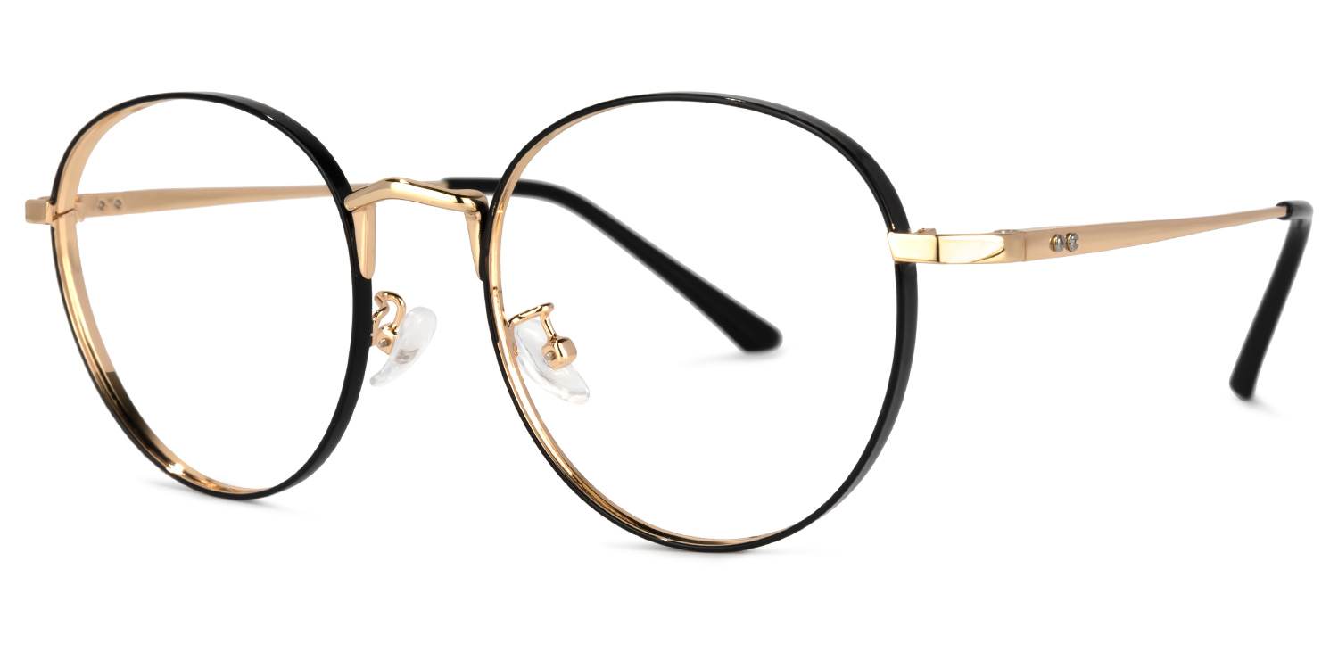 Queeny Schwarze Gold Runde Brille1