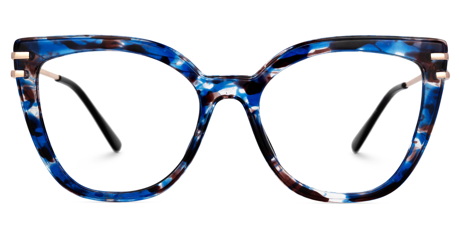 Caitlyn Blumendruck-Blau Cateye Brille gutes Bild