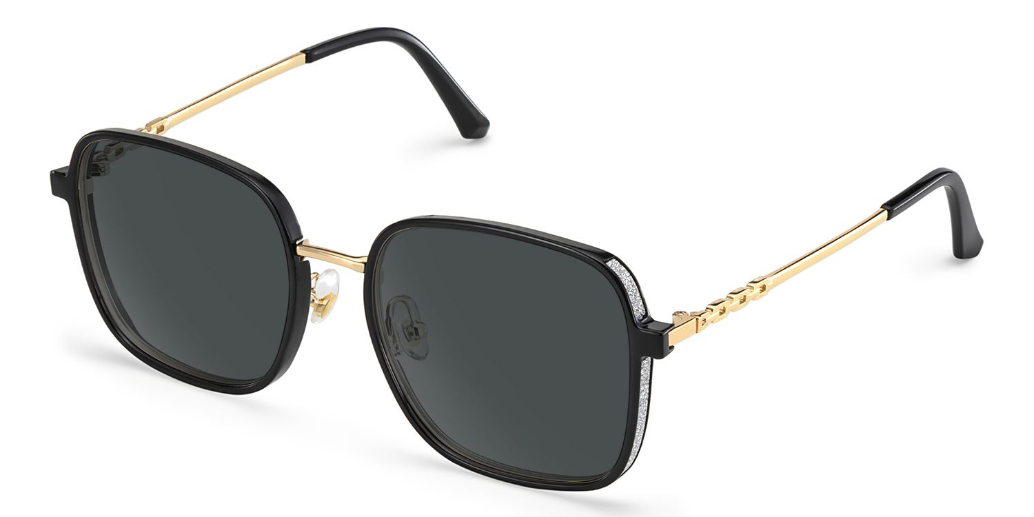 Frida Schwarz Quadratisch Gemischte-Materialien Sonnenbrille2