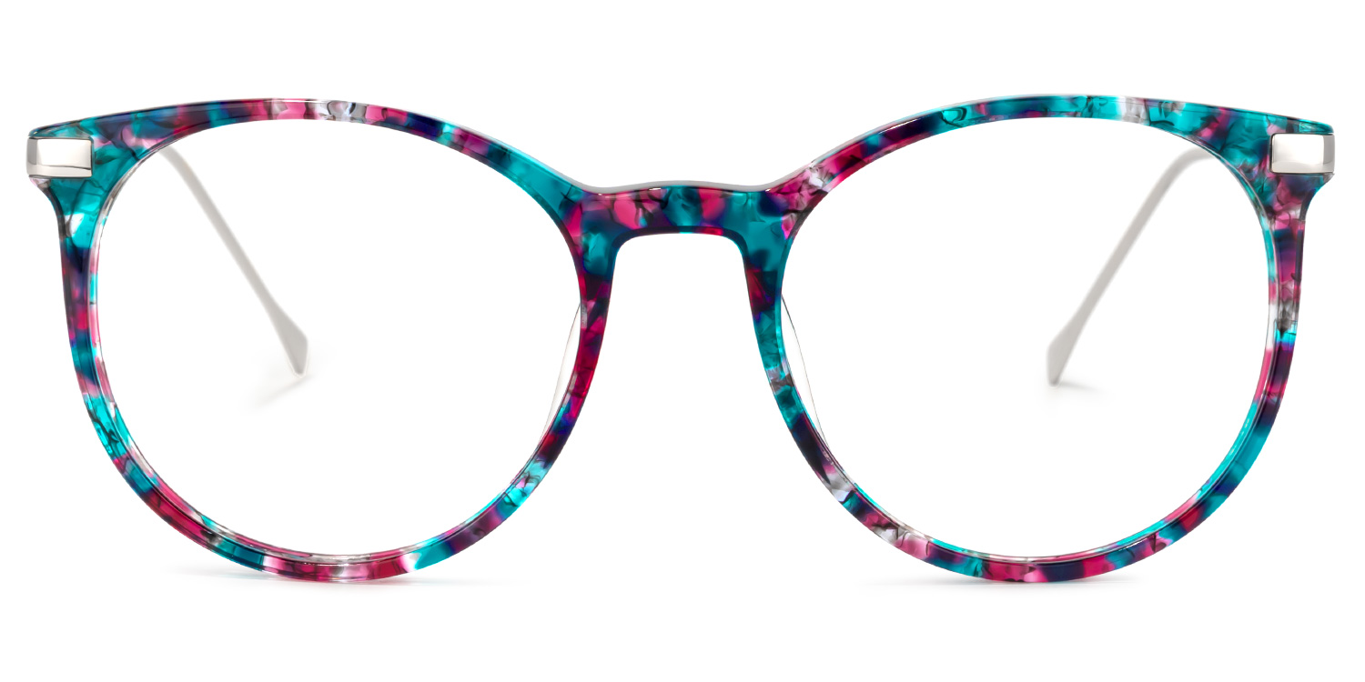 Lenid Blumendruck-Blau Rund Brille0