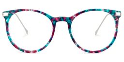 Lenid Blumendruck-Blau Rund Brille0