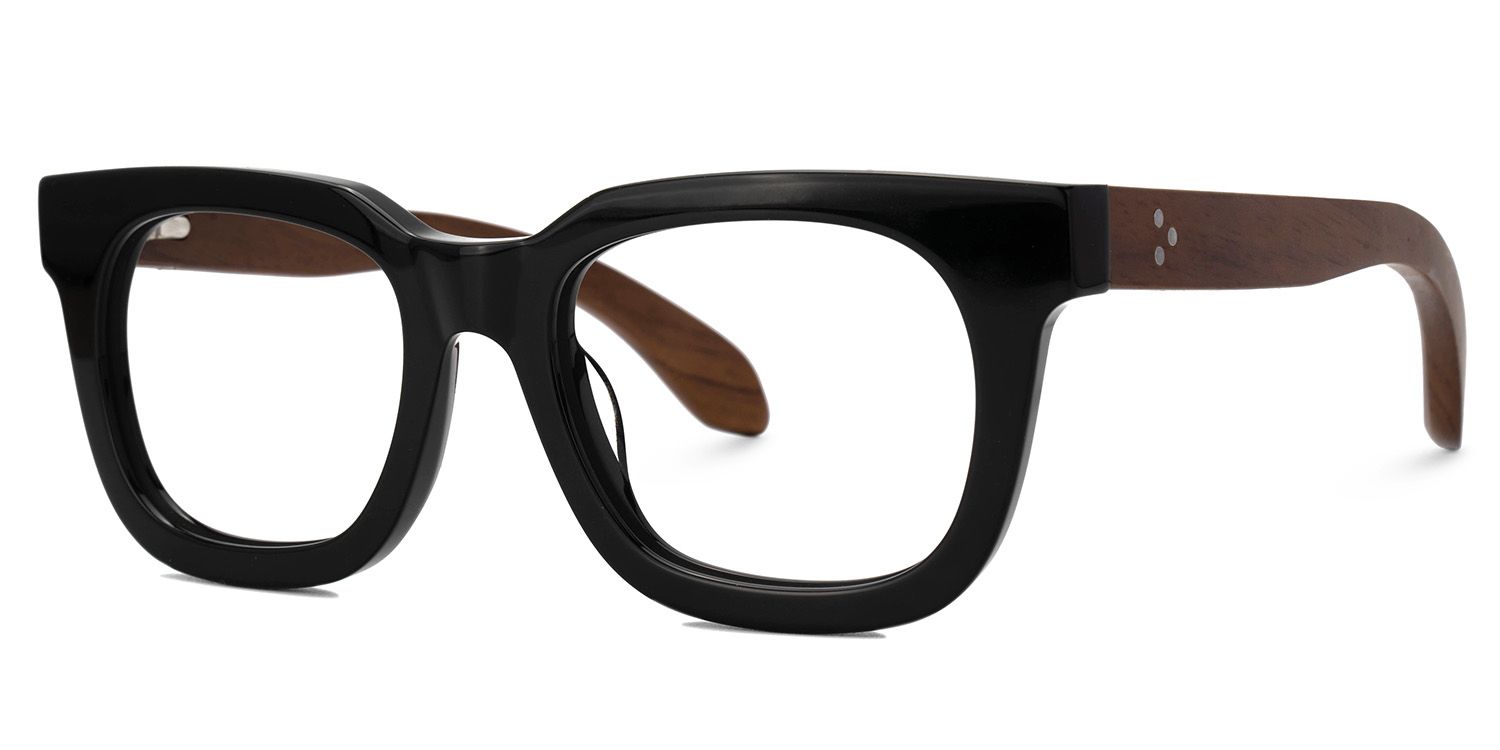 Sam Schwarz Rechteckig Holzbügel  Brille1