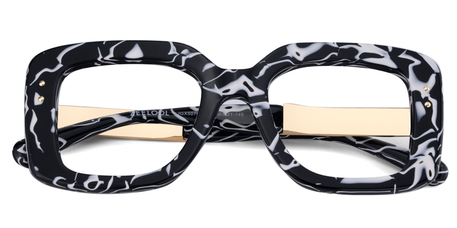 Yary Schwarz-Blumendruck Quadratisch Gemischte-Materialien Brille1