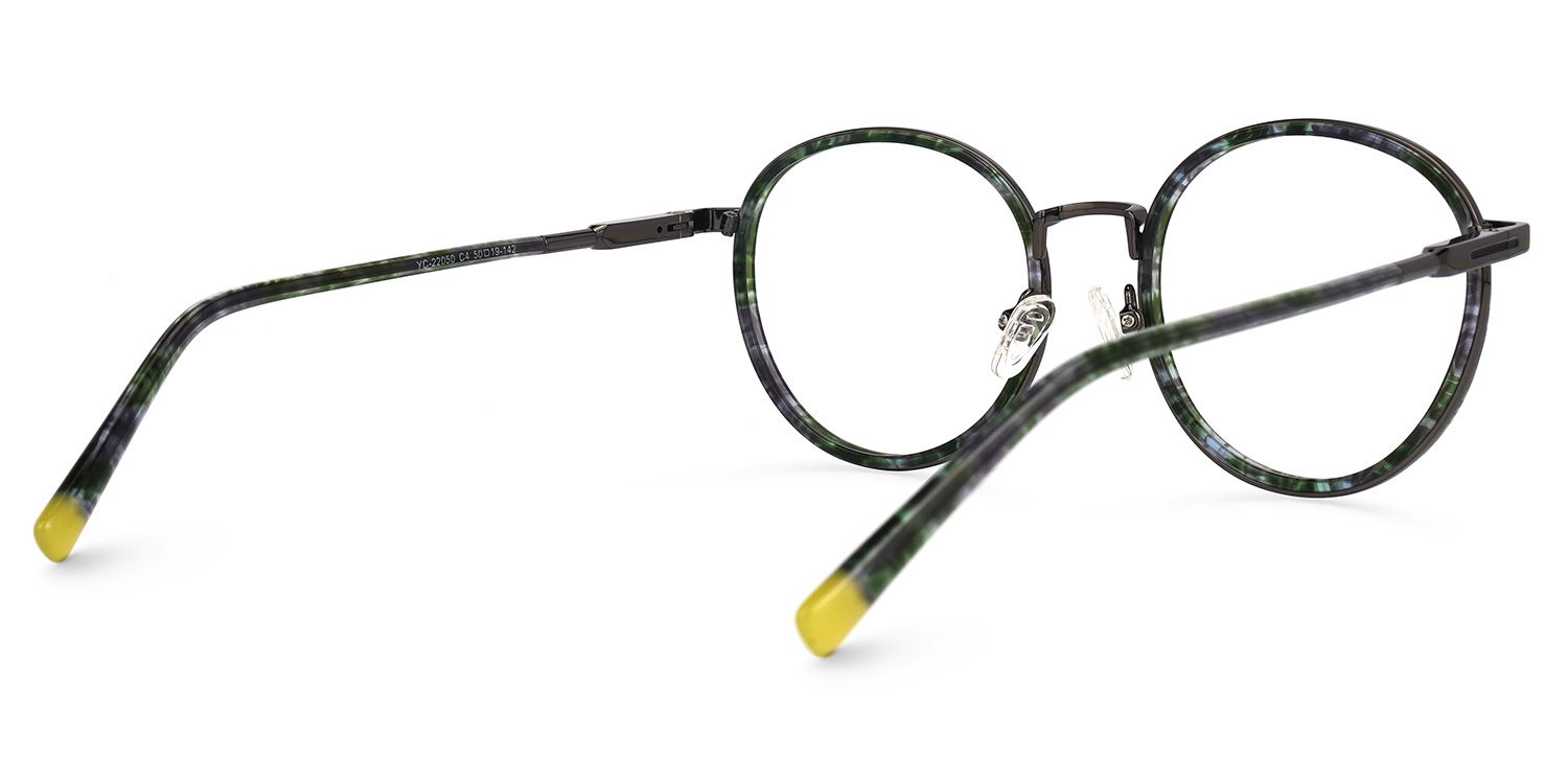 Emmanuel Blumendruck-Dunkelgrün Rund Brille3