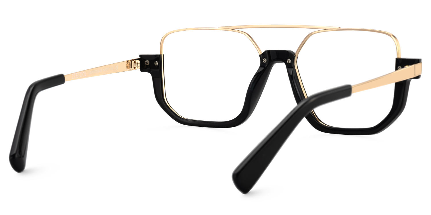 Oromiya Schwarz-Gold Pilot Gemischte-Materialien Brille4
