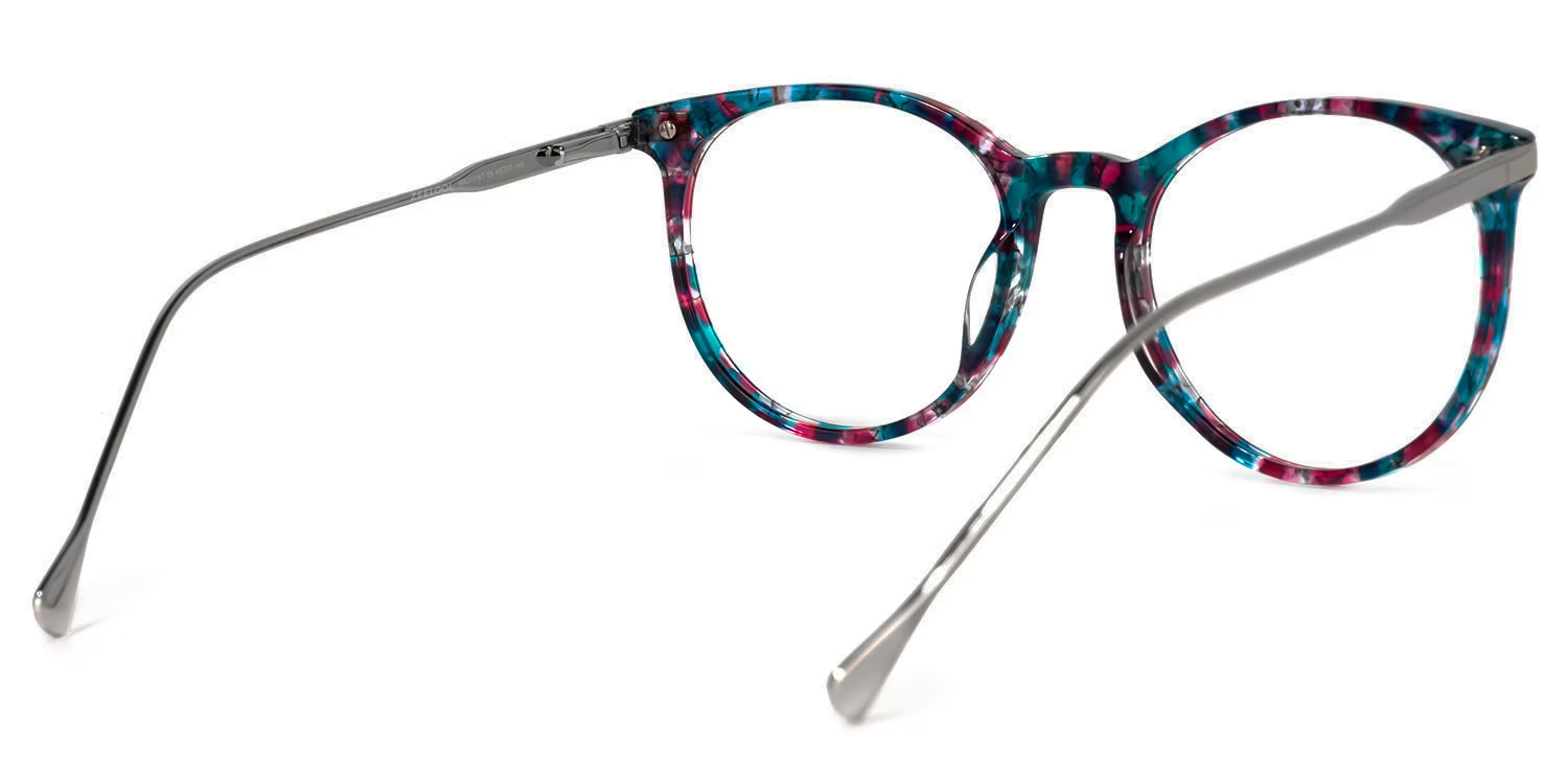 Lenid Blumendruck-Blau Rund Brille3