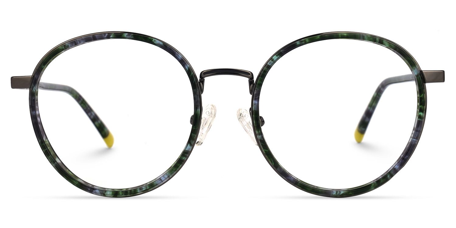 Emmanuel Blumendruck-Dunkelgrün Rund Brille0