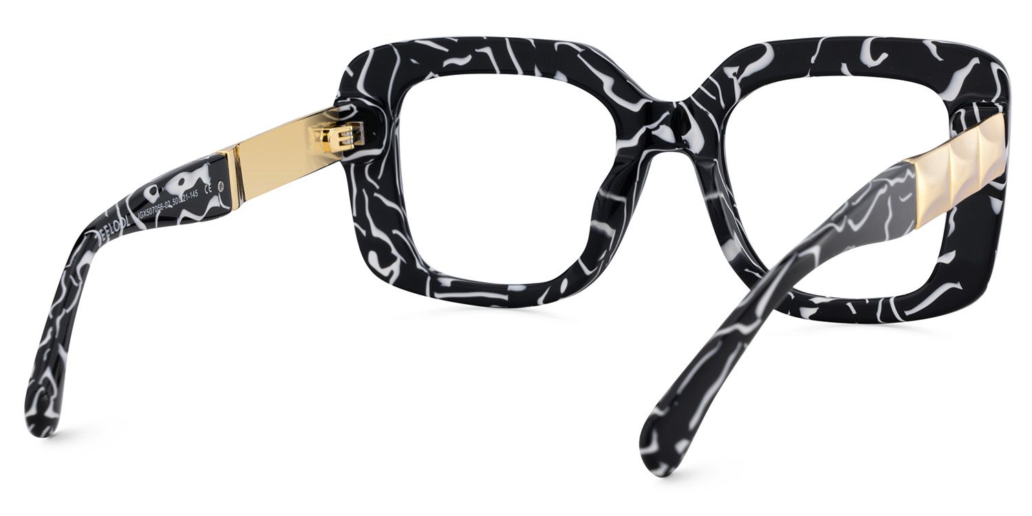 Yary Schwarz-Blumendruck Quadratisch Gemischte-Materialien Brille3
