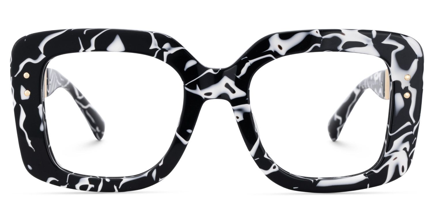 Yary Schwarz-Blumendruck Quadratisch Gemischte-Materialien Brille0