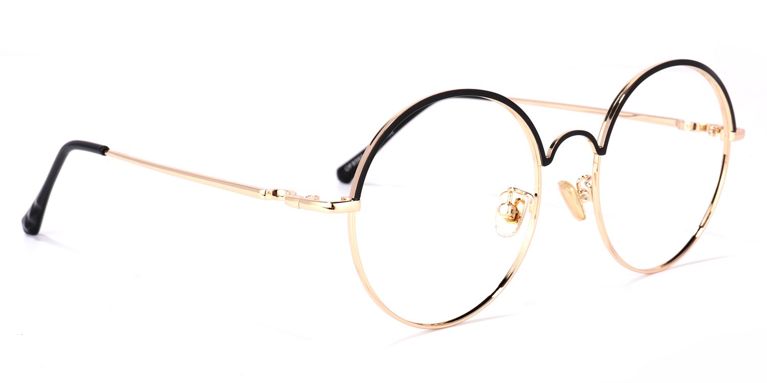 Beverly Schwarz-Gold Rund Brille2