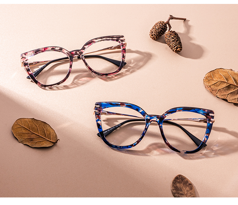 Caitlyn Blumendruck-Blau Cateye Brille